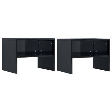 Stylish High Gloss Black Bedside Cabinets - 2 pcs Set