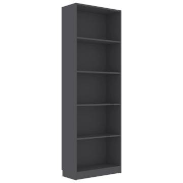 5-Tier Book Cabinet Grey | Stylish Engineered Wood Design