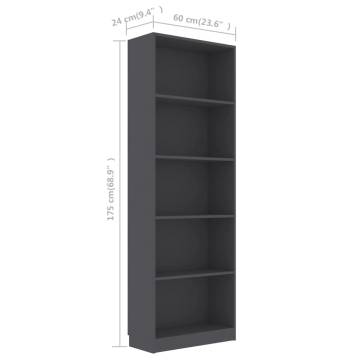 5-Tier Book Cabinet Grey | Stylish Engineered Wood Design