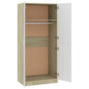 Stylish White & Sonoma Oak Wardrobe - 80x52x180 cm