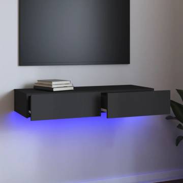 Stylish Grey TV Cabinet with LED Lights - 90x35x15.5 cm