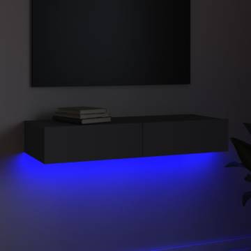 Stylish Grey TV Cabinet with LED Lights - 90x35x15.5 cm