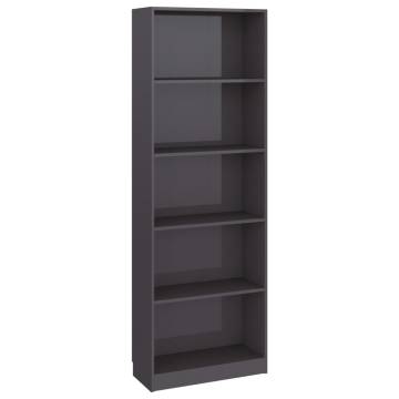 5-Tier Book Cabinet High Gloss Grey - Modern Design | Hipo Market