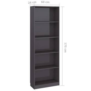 5-Tier Book Cabinet High Gloss Grey - Modern Design | Hipo Market