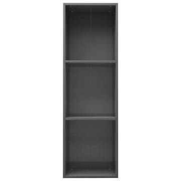 Sleek High Gloss Grey Book Cabinet & TV Cabinet - 36x30x114 cm