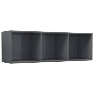 Sleek High Gloss Grey Book Cabinet & TV Cabinet - 36x30x114 cm