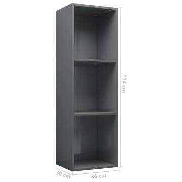 Sleek High Gloss Grey Book Cabinet & TV Cabinet - 36x30x114 cm