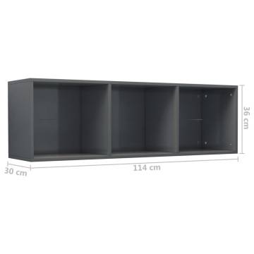 Sleek High Gloss Grey Book Cabinet & TV Cabinet - 36x30x114 cm