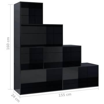 High Gloss Black Book Cabinet & Room Divider 155x24x160 cm