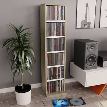 Stylish CD Cabinet in White & Sonoma Oak - 21x20x88 cm