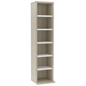 Stylish CD Cabinet in White & Sonoma Oak - 21x20x88 cm