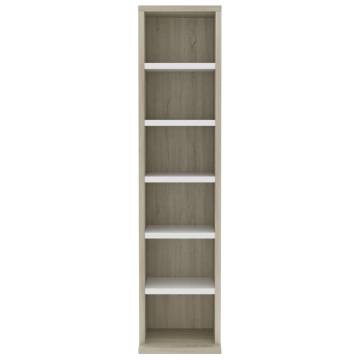 Stylish CD Cabinet in White & Sonoma Oak - 21x20x88 cm