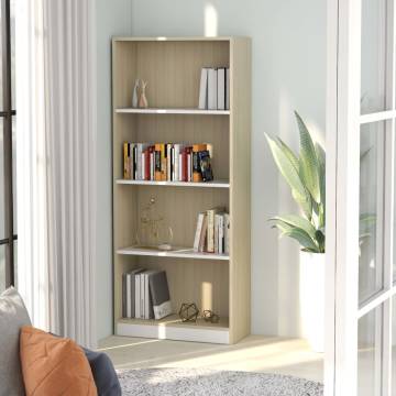 4-Tier Book Cabinet - White & Sonoma Oak | Hipomarket