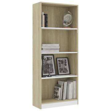 4-Tier Book Cabinet - White & Sonoma Oak | Hipomarket