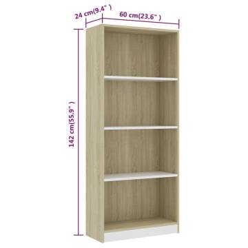 4-Tier Book Cabinet - White & Sonoma Oak | Hipomarket