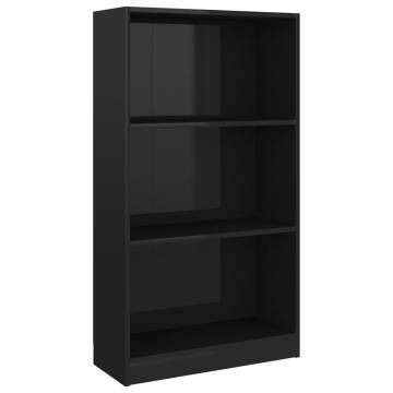 3-Tier High Gloss Black Book Cabinet | Stylish Storage Solution