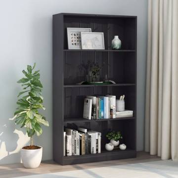 4-Tier High Gloss Grey Book Cabinet - Stylish Storage Solution