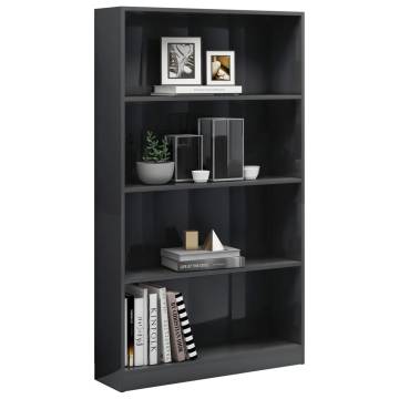 4-Tier High Gloss Grey Book Cabinet - Stylish Storage Solution