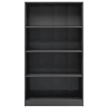 4-Tier High Gloss Grey Book Cabinet - Stylish Storage Solution