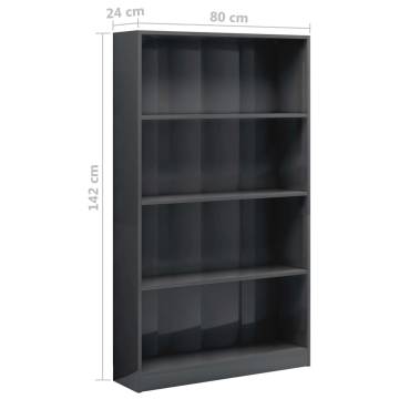 4-Tier High Gloss Grey Book Cabinet - Stylish Storage Solution