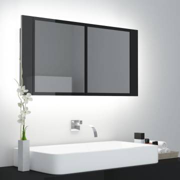 LED Bathroom Mirror Cabinet - High Gloss Black 90x12x45 cm