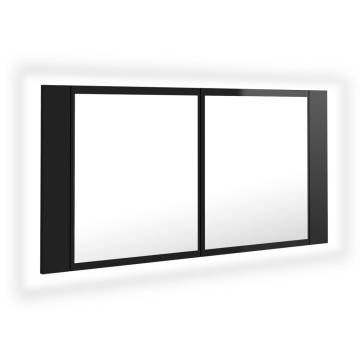 LED Bathroom Mirror Cabinet - High Gloss Black 90x12x45 cm