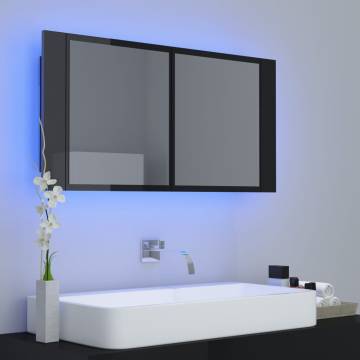 LED Bathroom Mirror Cabinet - High Gloss Black 90x12x45 cm