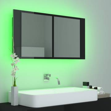 LED Bathroom Mirror Cabinet - High Gloss Black 90x12x45 cm