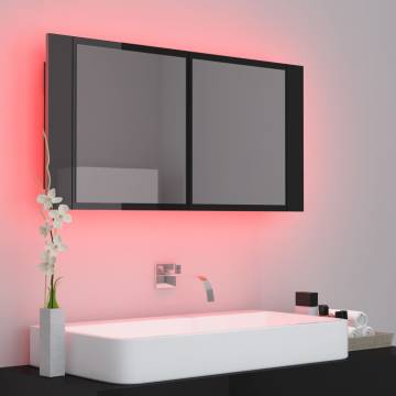 LED Bathroom Mirror Cabinet - High Gloss Black 90x12x45 cm