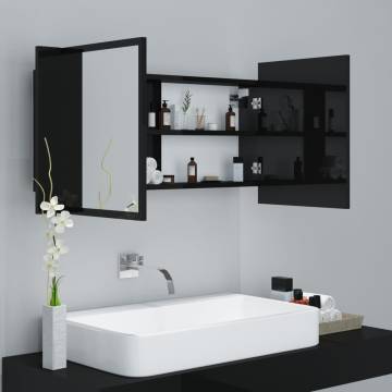 LED Bathroom Mirror Cabinet - High Gloss Black 90x12x45 cm