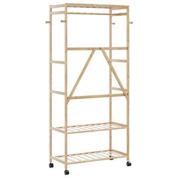 Bamboo Clothes Rack with Shelves & Wheels - 90x40x179.5 cm