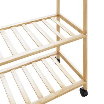 Bamboo Clothes Rack with Shelves & Wheels - 90x40x179.5 cm