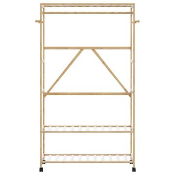 Bamboo Clothes Rack with Shelves & Wheels - 110x40x180 cm