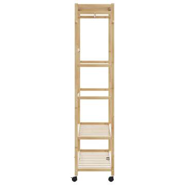 Bamboo Clothes Rack with Shelves & Wheels - 110x40x180 cm