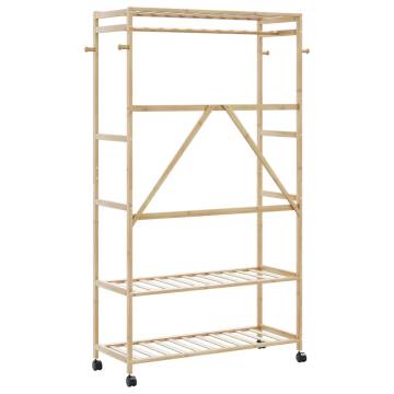 Bamboo Clothes Rack with Shelves & Wheels - 110x40x180 cm