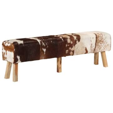 Stylish Brown & White Goat Leather Bench - 160x28x50 cm