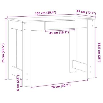 Brown Oak Desk 100x45x75 cm | Durable Engineered Wood