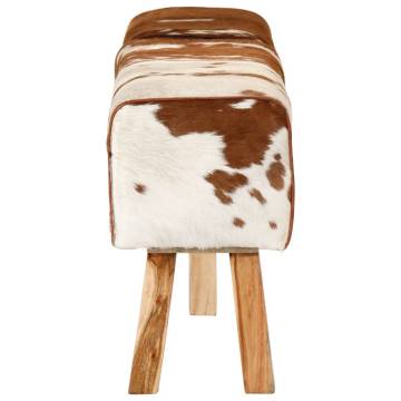 Stylish Brown & White Goat Leather Bench - 160x28x50 cm