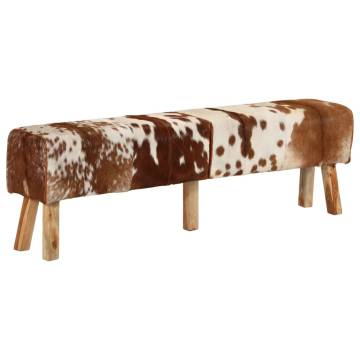 Stylish Brown & White Goat Leather Bench - 160x28x50 cm