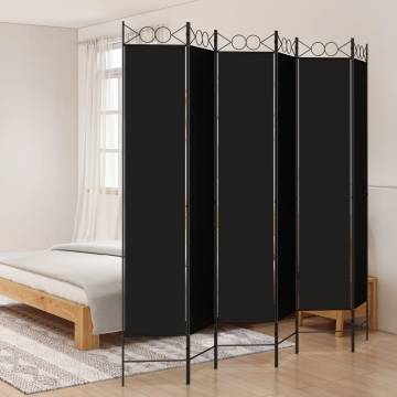 6-Panel Room Divider Black - 240x220 cm Fabric | Hipomarket