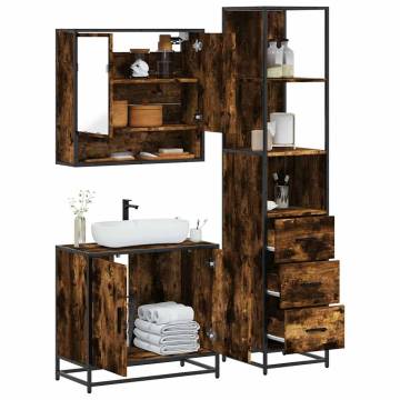 3 Piece Bathroom Furniture Set - Smoked Oak Engineered Wood