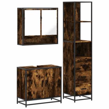 3 Piece Bathroom Furniture Set - Smoked Oak Engineered Wood