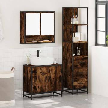 3 Piece Bathroom Furniture Set - Smoked Oak Engineered Wood