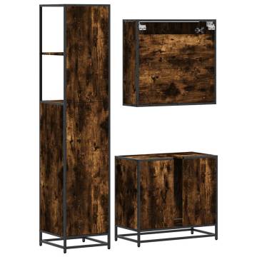 3 Piece Bathroom Furniture Set - Smoked Oak Engineered Wood