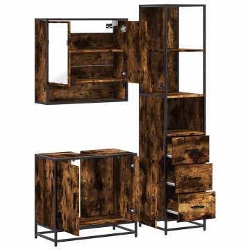 3 Piece Bathroom Furniture Set - Smoked Oak Engineered Wood