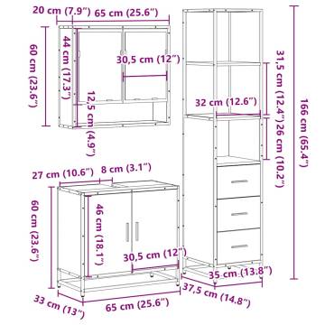 3 Piece Bathroom Furniture Set - Smoked Oak Engineered Wood