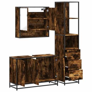 3 Piece Bathroom Furniture Set - Smoked Oak Engineered Wood