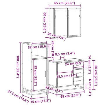 3 Piece Grey Sonoma Bathroom Furniture Set - Stylish & Durable