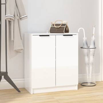 Elegant High Gloss White Shoe Cabinet - 59x35x70 cm