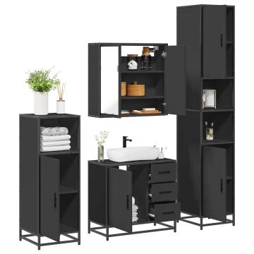 Stylish 4 Piece Bathroom Furniture Set - Black Engineered Wood